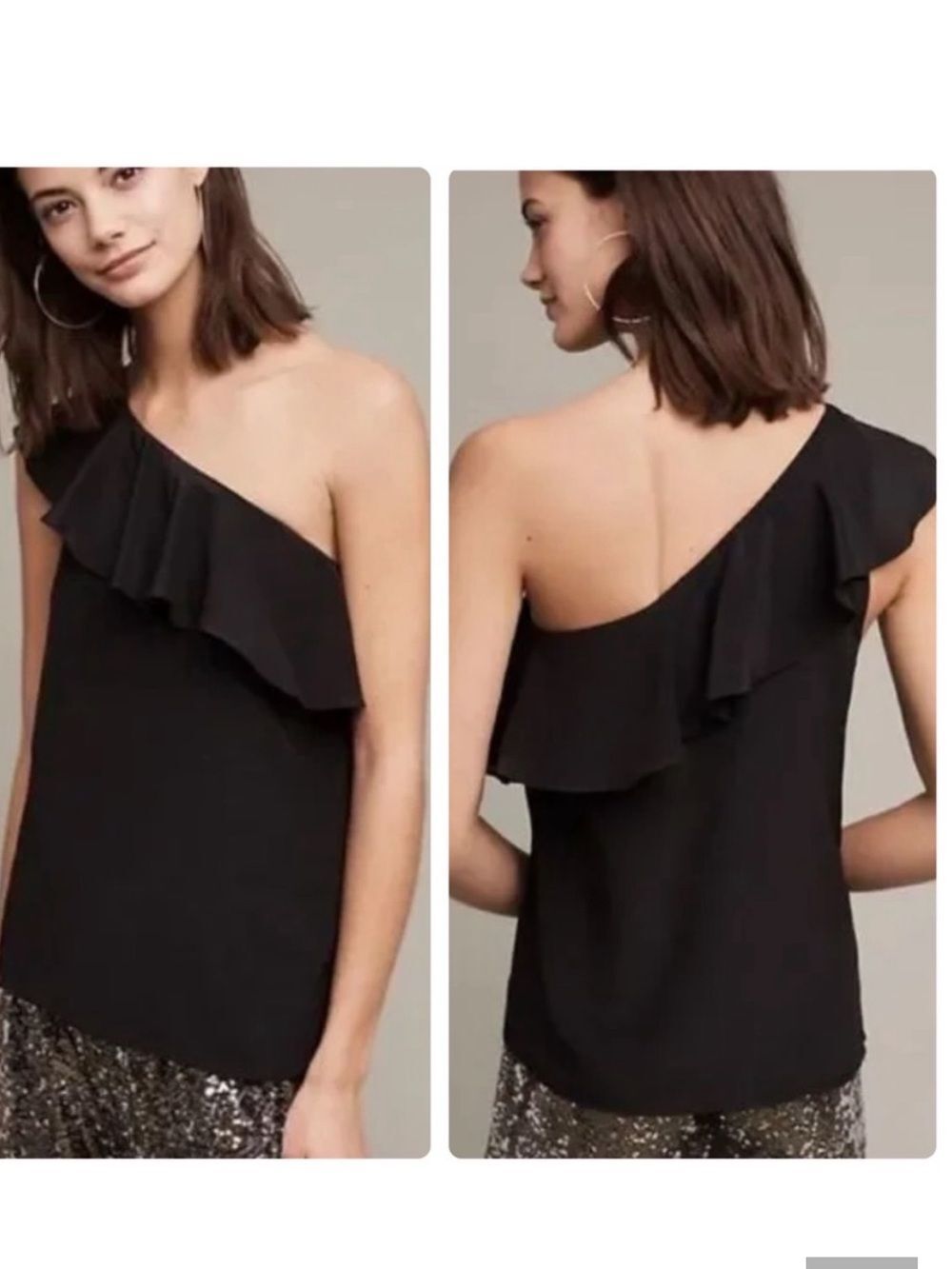 Maeve from anthropologie one shoulder silk black top size 6